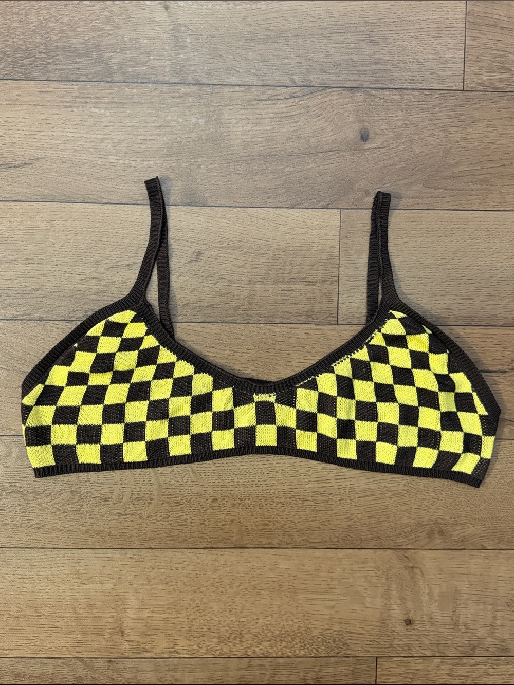 Fashion Brand Company Size 3XL/4XL Brown & Yellow Bralette Checkered Print Sexy